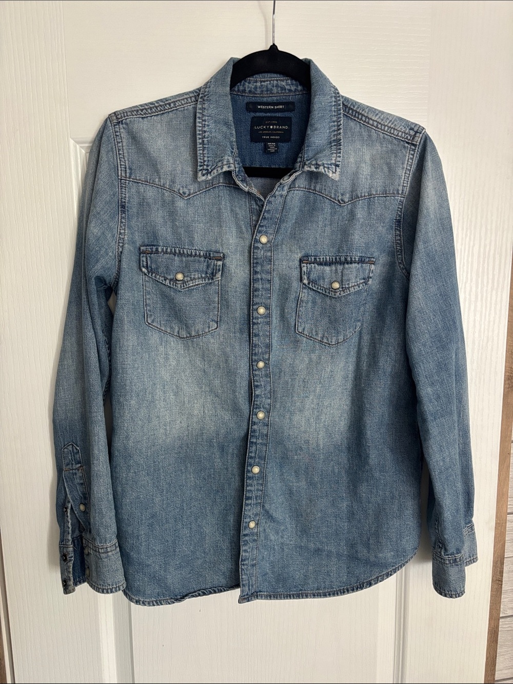 Lucky Brand Washed Denim Western Shirt - Blue Pearl Snap
